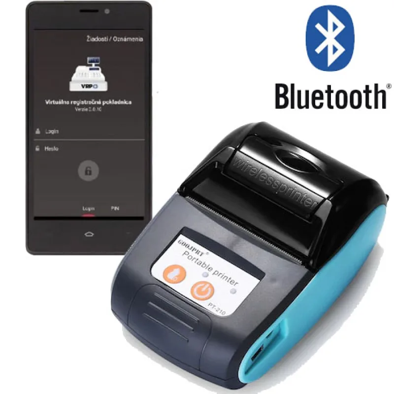 Tlačiareň k virtuálnej pokladni VRP Goojprt PT-210 s ROČNOU LICENCIOU pre tlač z VRP svetlomodrá