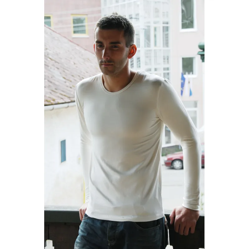 Bambusové pánske tričko- nátelník s dlhým rukávom - prírodná, L