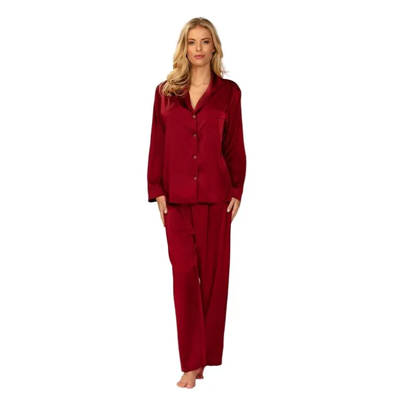 Dlhé saténové pyžamo Amina bordó S