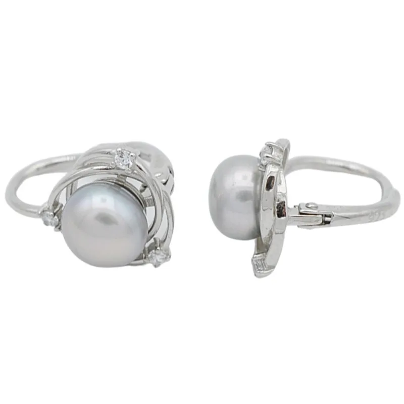 Strieborné náušnice s šedou perlou a zirkónmi BENETO PAGUC3129P-G