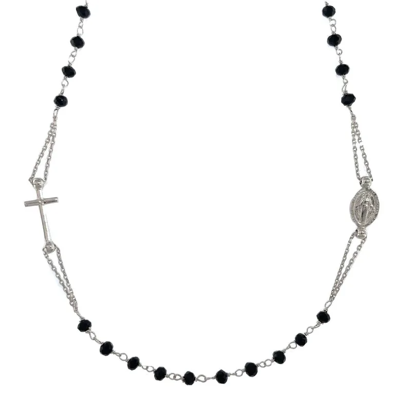 Strieborný ruženec náhrdelník s čiernymi korálikmi dĺžka náhrdelníka 47+5cm