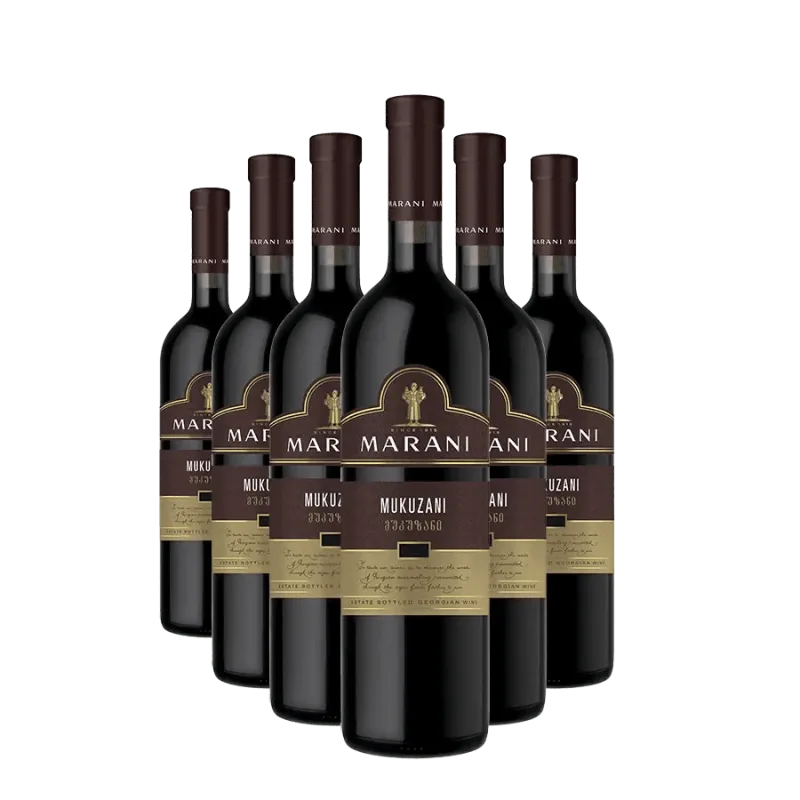MARANI 6x červené suché víno Mukuzani (holá lahev) degustační sada po 750 ml.
