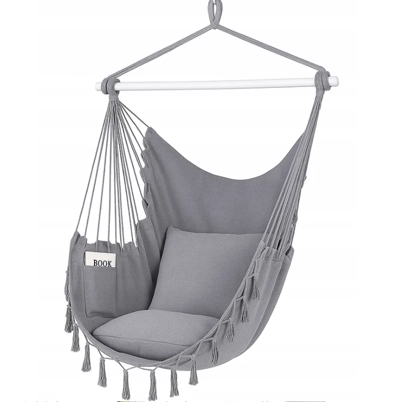 Ekspan Brazílske závesné kreslo s vankúšmi a vreckom – 100 cm, nosnosť 150 kg Barva: Světle-šedá