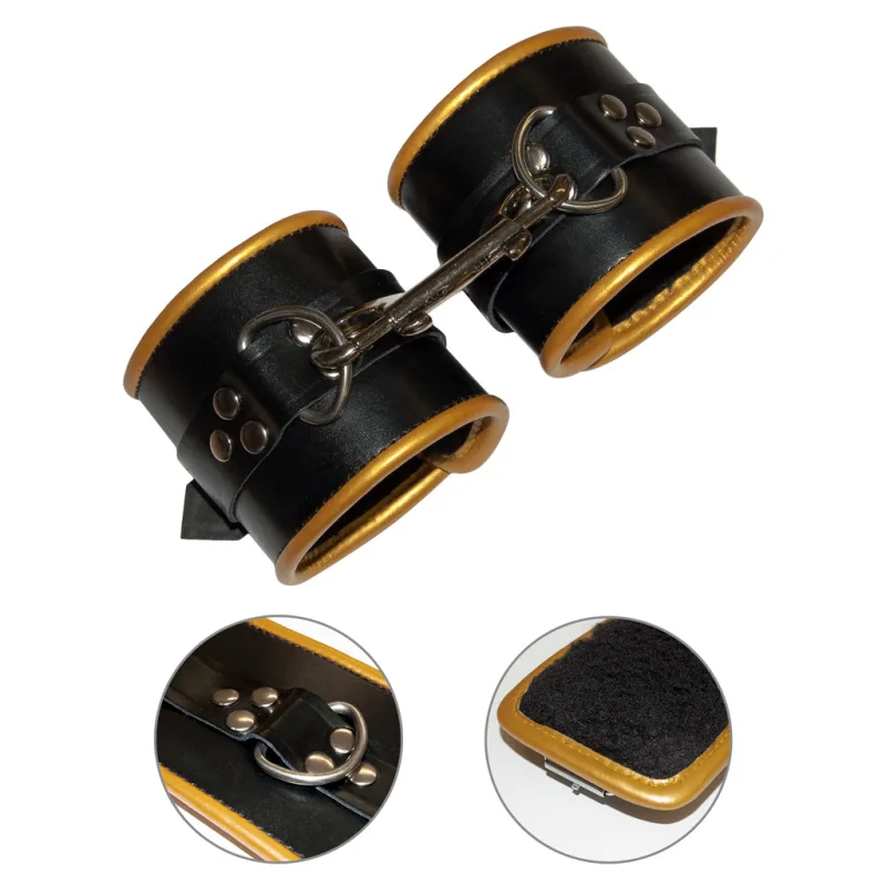 MisterB Golden Padded Leather Restraint Cuffs