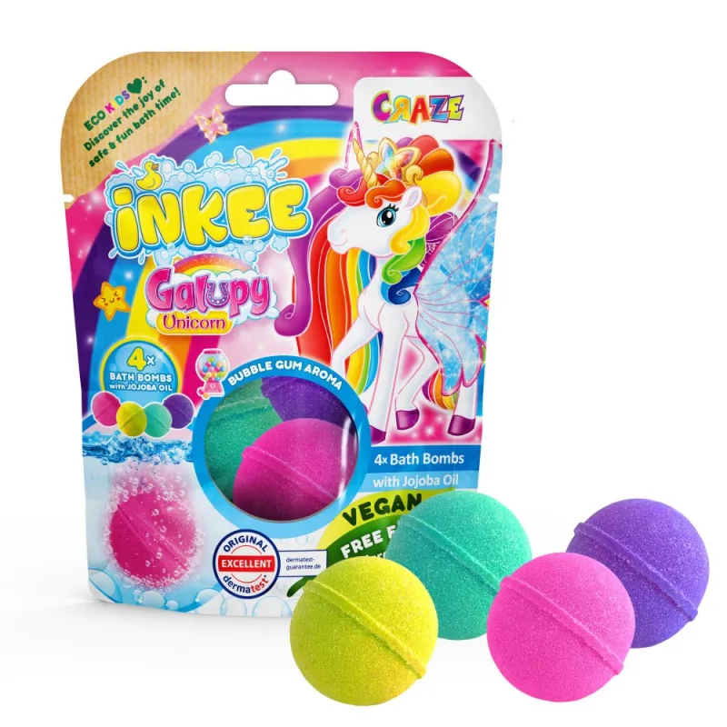 Amenity AB INKEE - Šumivá bomba do vane - Farby Galupy jednorožca 4 pack