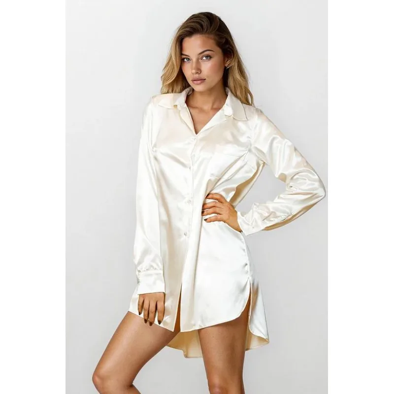 Zapínacia saténová košieľka Carey ecru XL