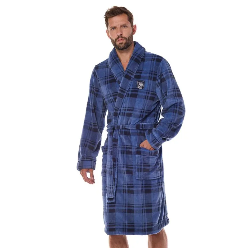 Pánsky teplý župan Hero modrý s výšivkou XL