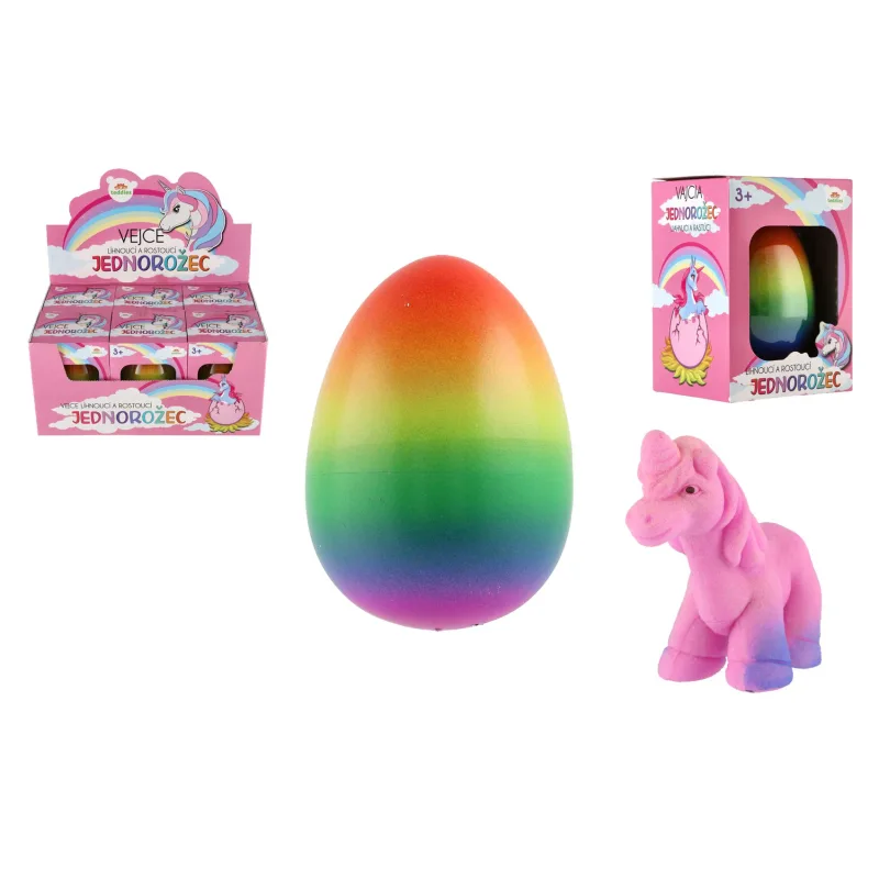 Teddies Vajce liahnuce a rastúci jednorožec plast 7x10cm v krabičke 9,5x13cm 6ks v boxe