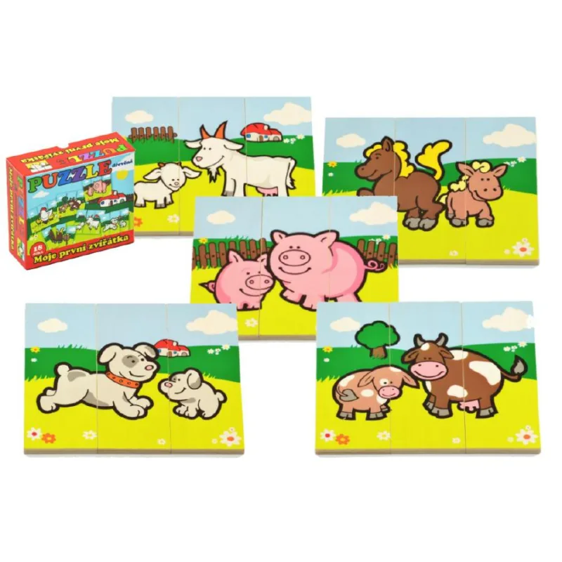 Teddies Puzzle Moje prvé zvieratká drevené 18 dielikov pre najmenších v krabičke 13x11,5x4,5cm 12m+ MPZ
