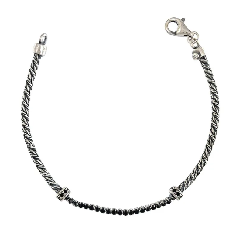 Strieborný pánsky náramok s čiernymi zirkónmi dĺžka náramku 21cm