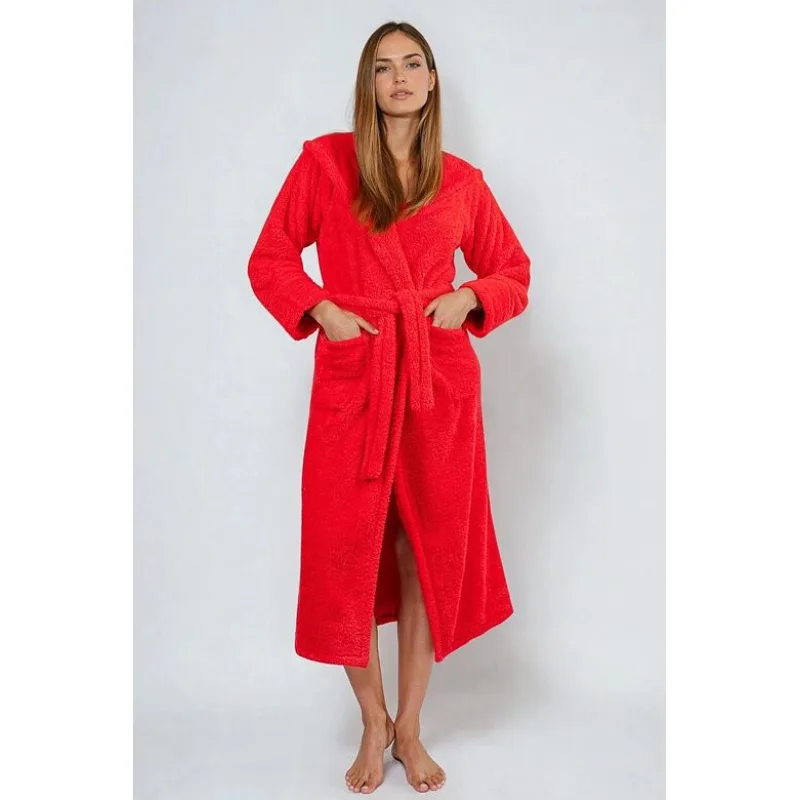 Dlhý župan Diana červený s kapucňou M