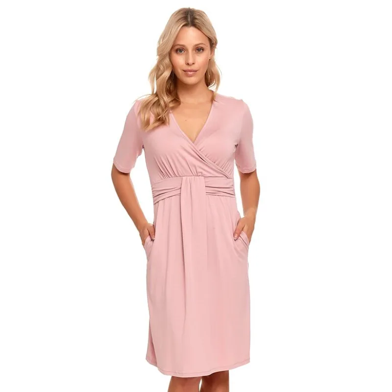 Tehotenská nočná košeľa Flamingo ružová bambusová S