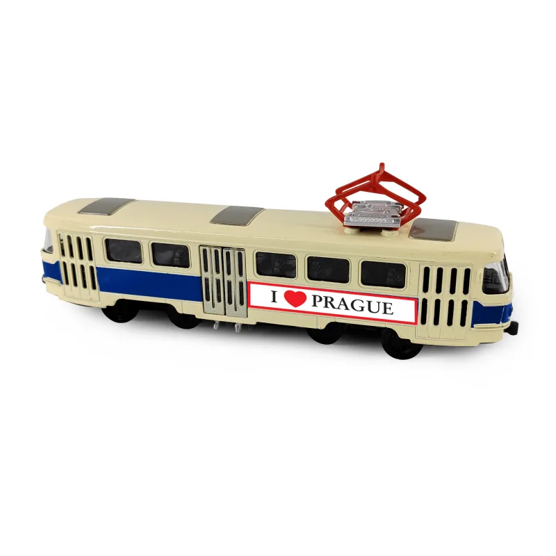 Rappa Kovová česká retro tramvaj modrá 16 cm PRAGUE otevírací dveře