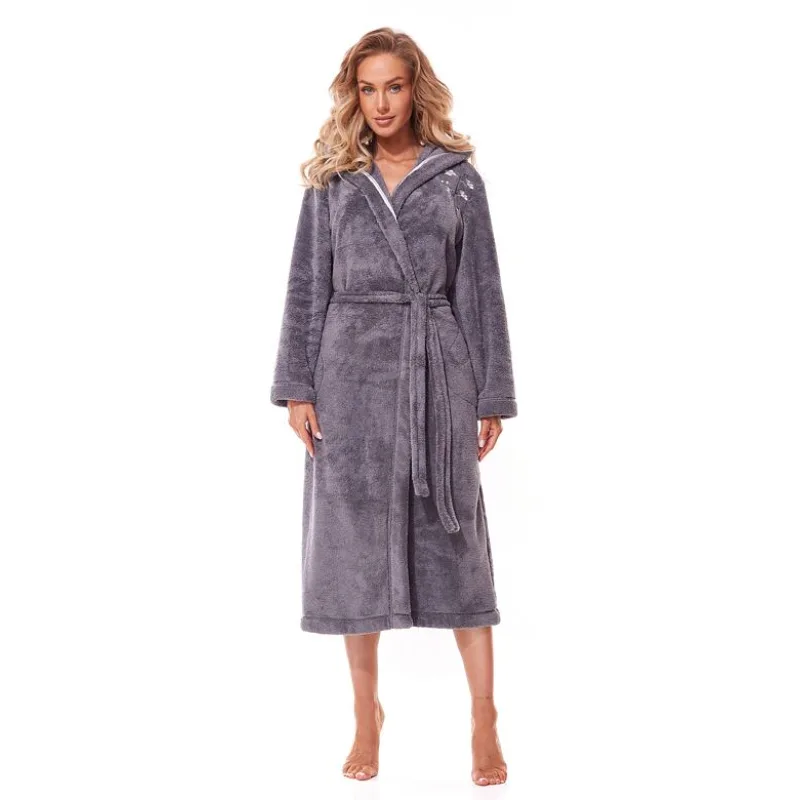 Huňatý župan Lili sivý s výšivkou M