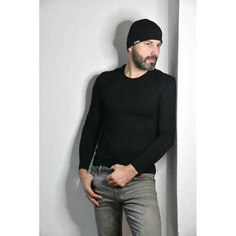 Pánske bambusové tričko s dlhým rukávom čierne - nátelník pánsky - M, čierna sýta