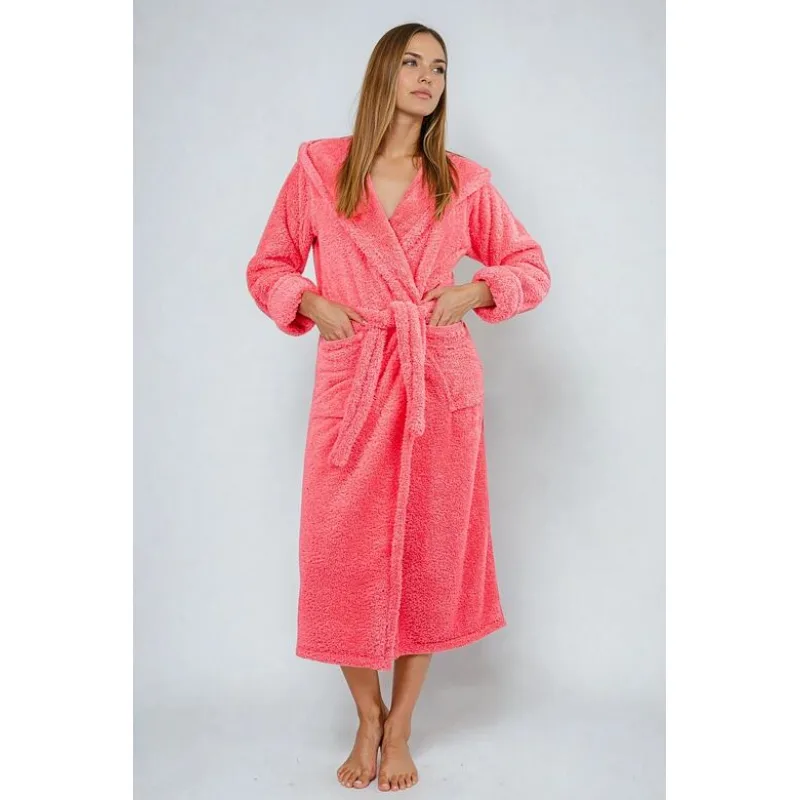 Župan Diana ružový dlhý s kapucňou S