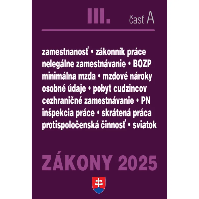 Zákony III. A / 2025 - Pracovnoprávne vzťahy a zamestnávanie