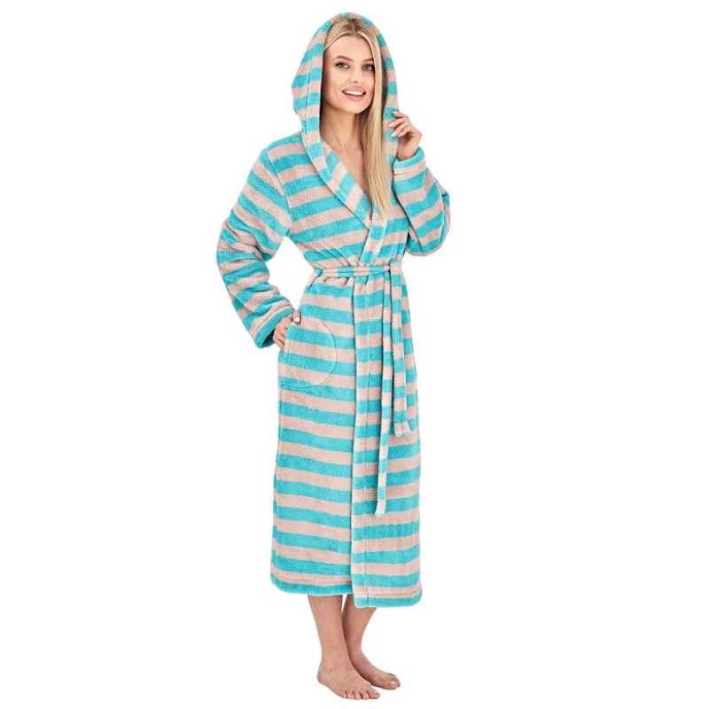 Dámsky župan Vintage tyrkysovo-sivé pruhy S