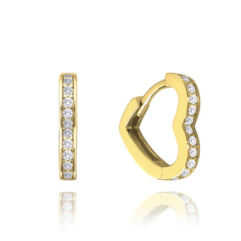 Pozlátené strieborné náušnice HEART s bielymi zirkónmi MINET JMAN0393GE01