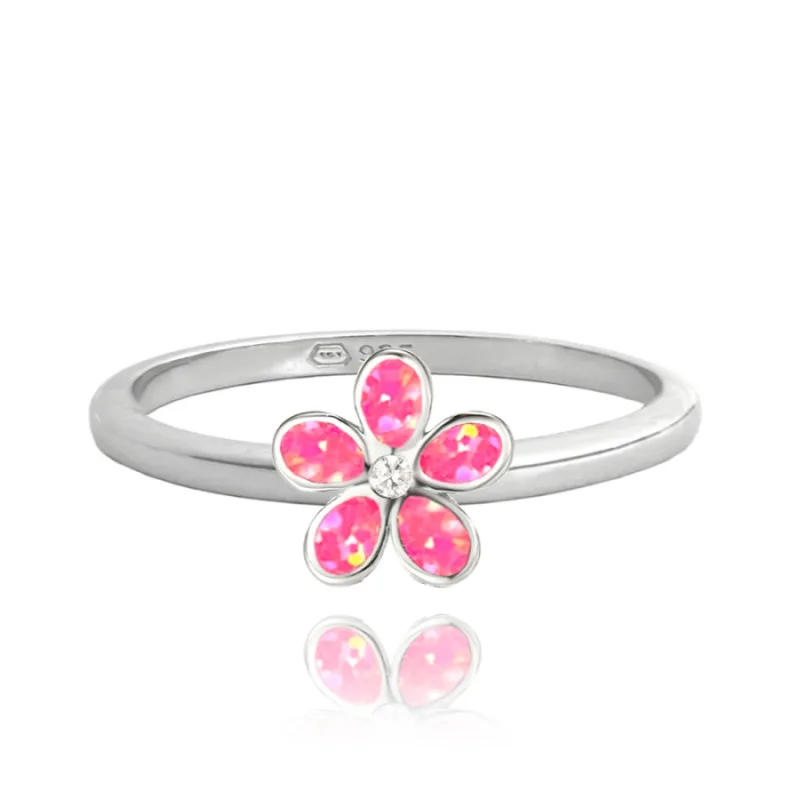 Strieborný prsteň FLOWERS s ružovými opálmi MINET JMAD0043PR, 56