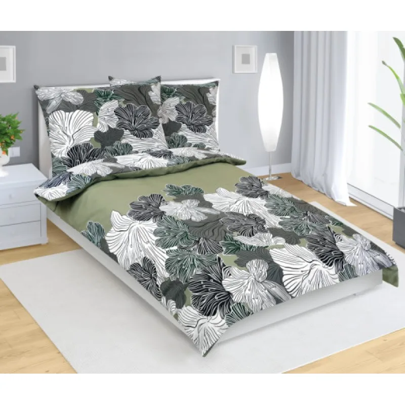 Bellatex Povlečení bavlna, Květ khaki zelený - 140x200, 70x90 cm