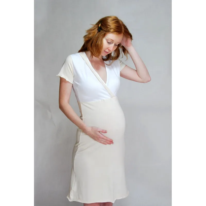 Nočná košeľa na kojenie elastická model 033 - XL, oranžovo-biela