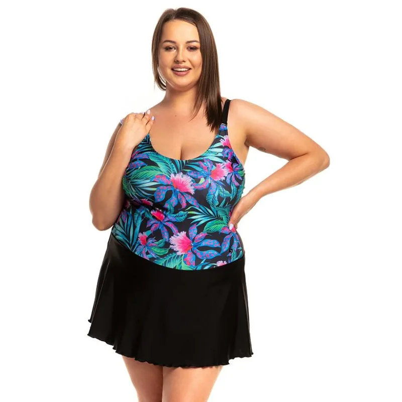 Plavky šaty Korfu modré s kvetmi XL