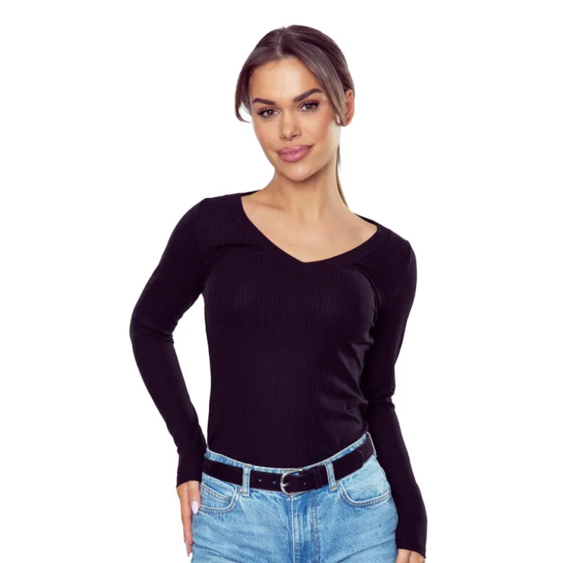 Čierne rebrované tričko Eleonor s dlhými rukávmi XL