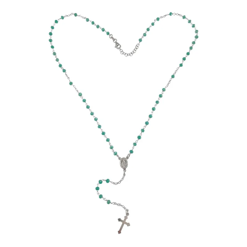 Strieborný ruženec zelený dĺžka náhrdelníka 51cm