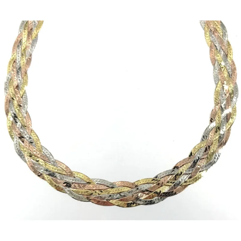 Strieborný náhrdelník trojfarebný splietaný dĺžka náhrdelníka 45cm