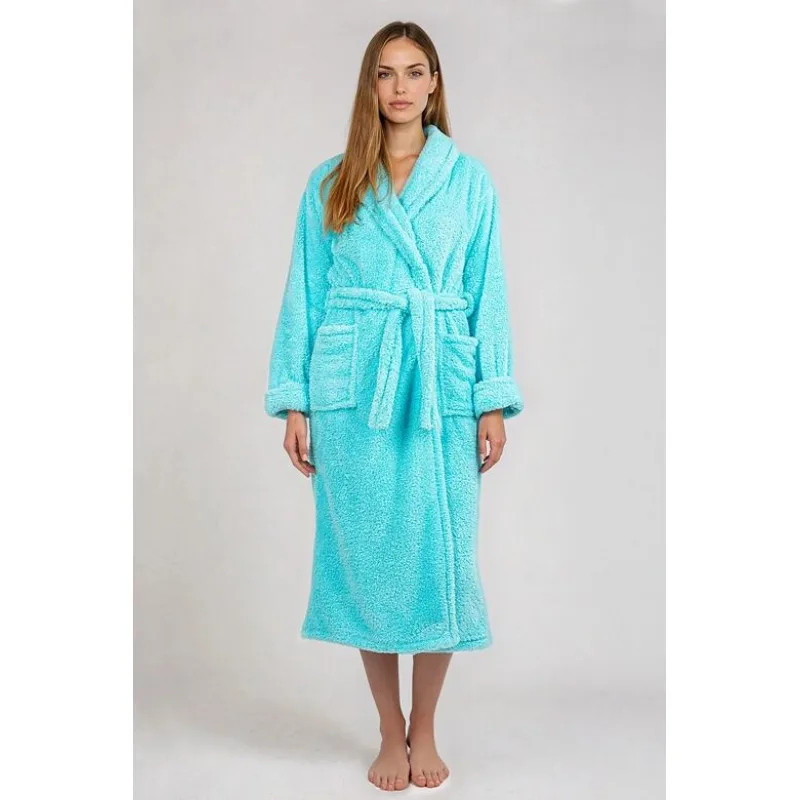 Dlhý huňatý župan Eliza tyrkysový L