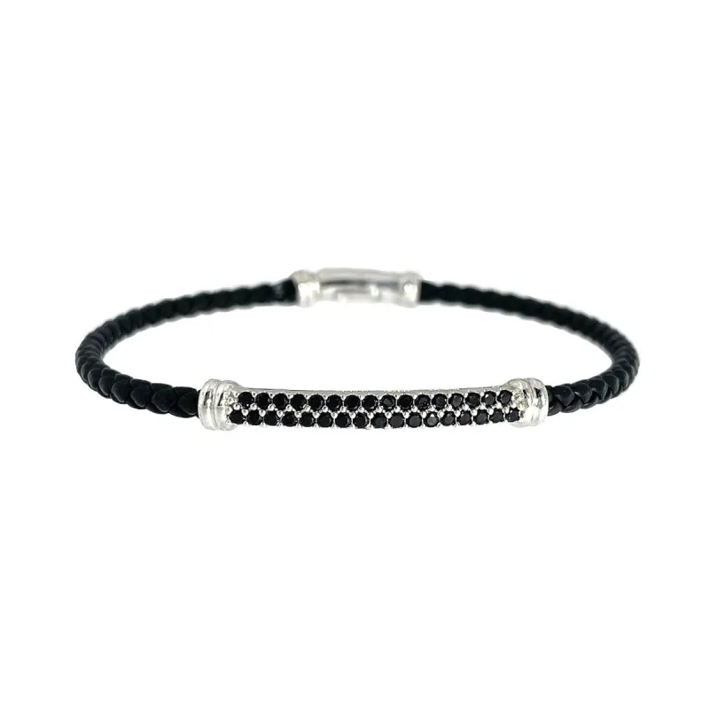 Kožený náramok s čiernou zirkónovou ozdobou dĺžka náramku 18cm