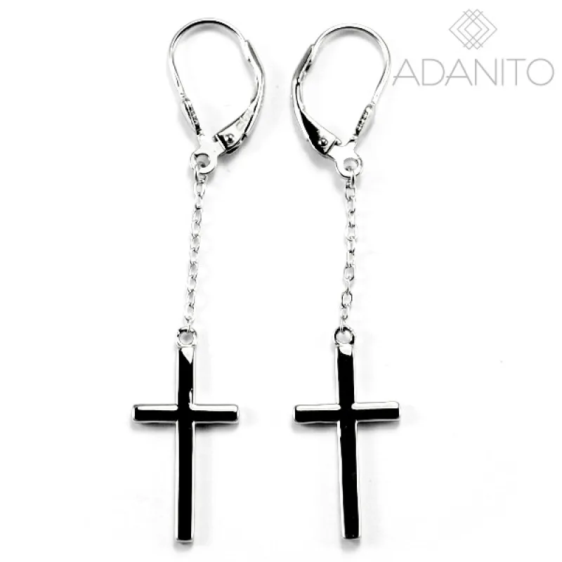 Strieborné visiace náušnice kríže BENETO AGUC3351