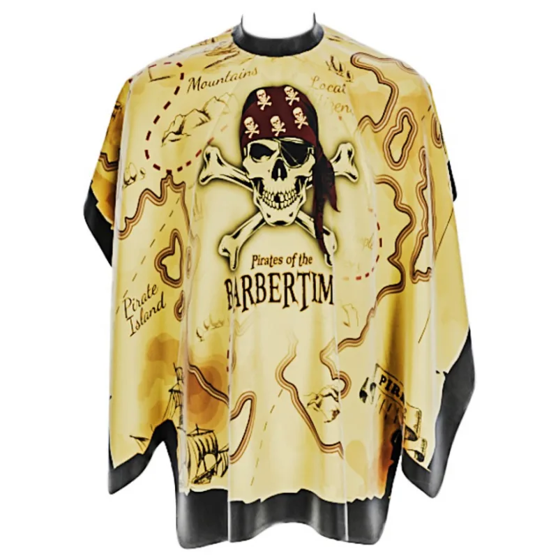 Pirates of the BARBERTIME BARBERTIME Barber Mapped Cape - pánsky plášť pirátska mapa - žltý