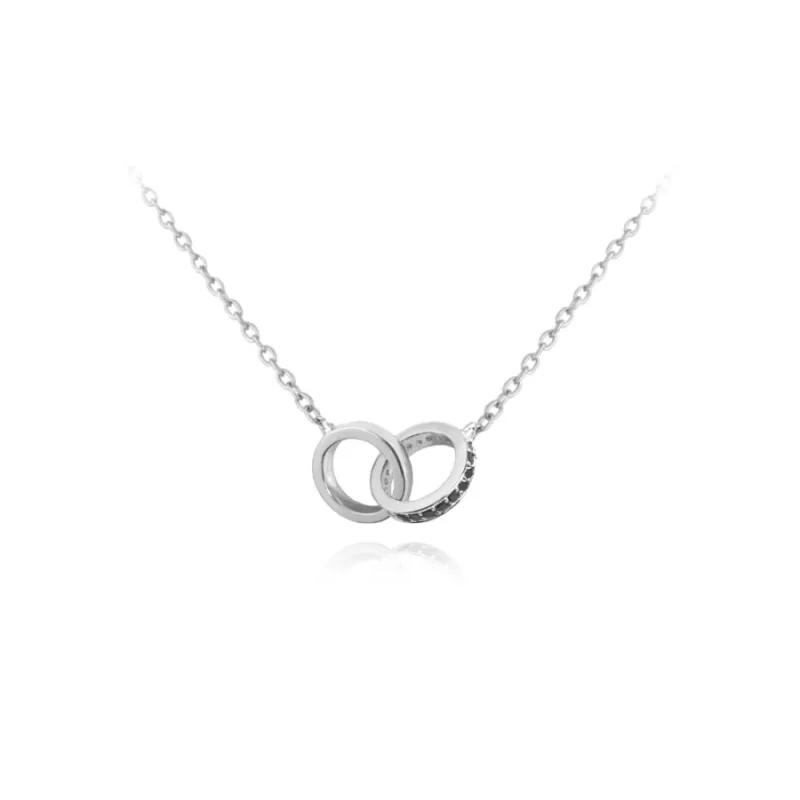 Strieborný náhrdelník spojené krúžky s čiernymi zirkónmi MINET JMAN0179NN45