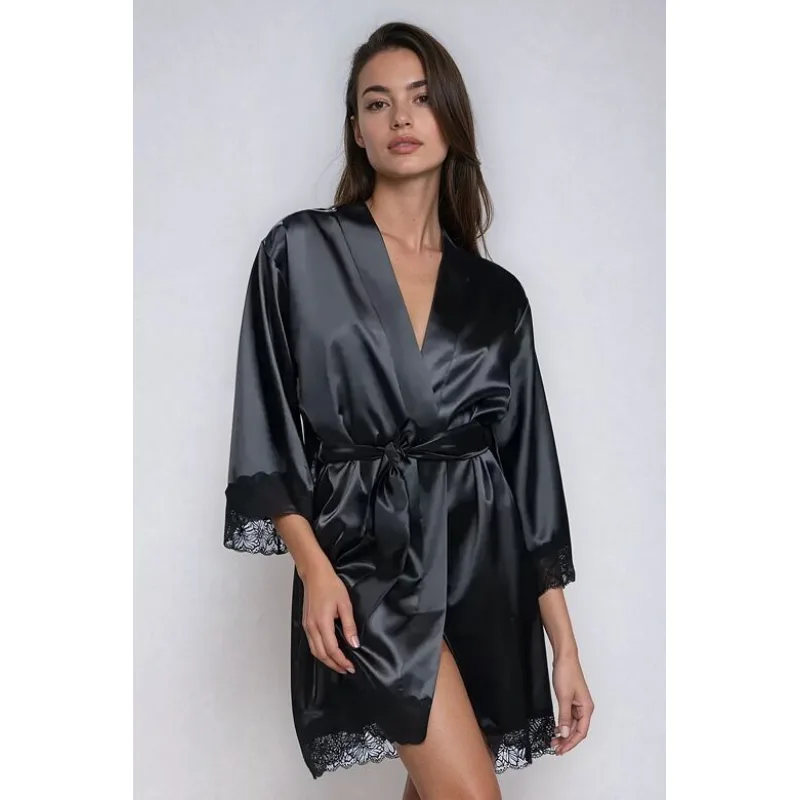 Saténový župan Sauda čierny M