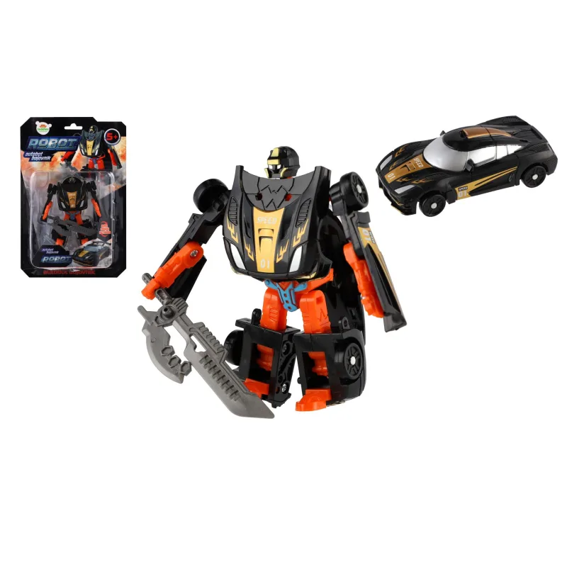 Teddies Transformer auto/robot plast 14cm čierny na karte 17x26x6cm