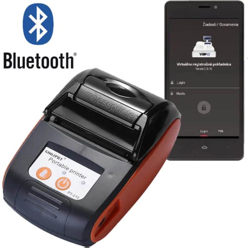 Tlačiareň k virtuálnej pokladni VRP Goojprt PT-210 s ROČNOU LICENCIOU pre tlač z VRP oranžová