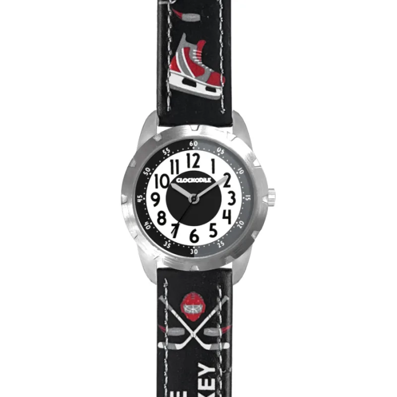 Svietivé čierne chlapčenské hodinky ICE HOCKEY CLOCKODILE CWB0110