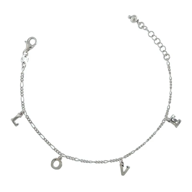 Strieborný náramok visiaci LOVE dĺžka náramku 17+3cm