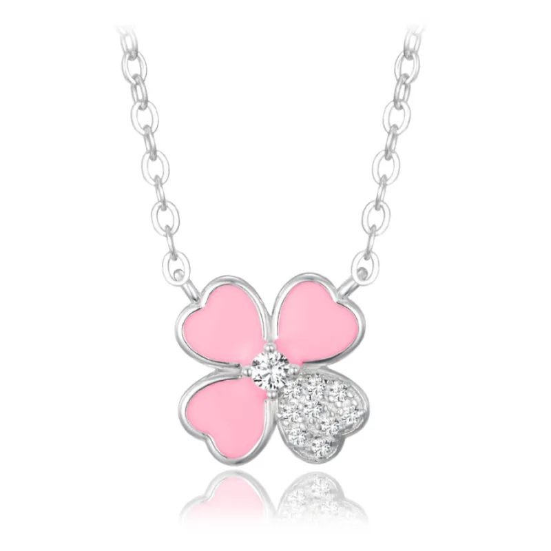 Strieborný náhrdelník ružový kvet s bielym zirkónom MINET JMAS5065PN45