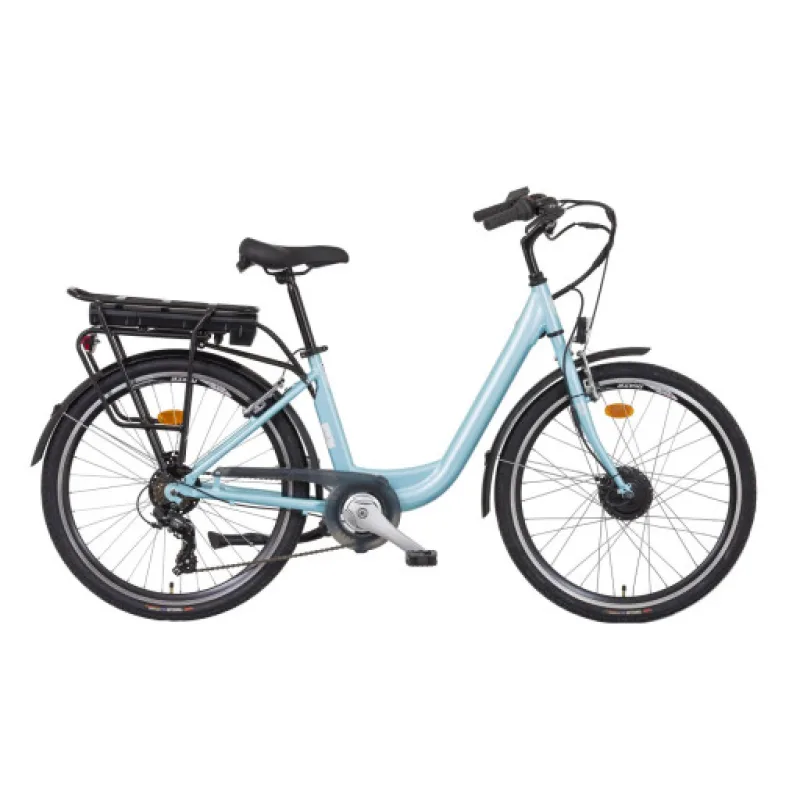 Liberty elektrokolo e-VIA 6 spd 26" zadní motor, 36V/14Ah, 2025 tyrkysové, Přední vidlice Pevná