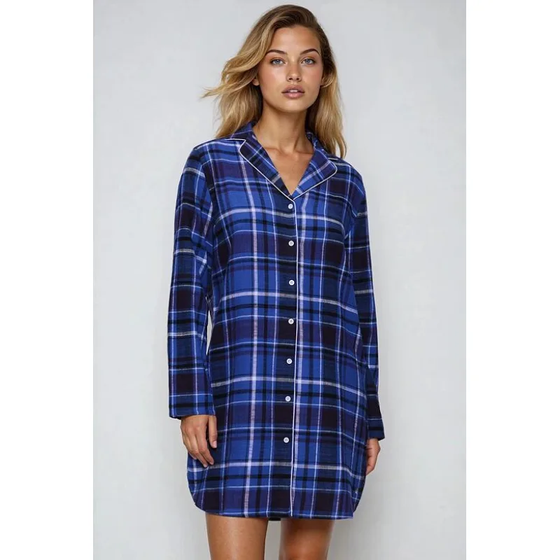 Flanelová nočná košeľa Triumph Boyfriend Checks modré káro L