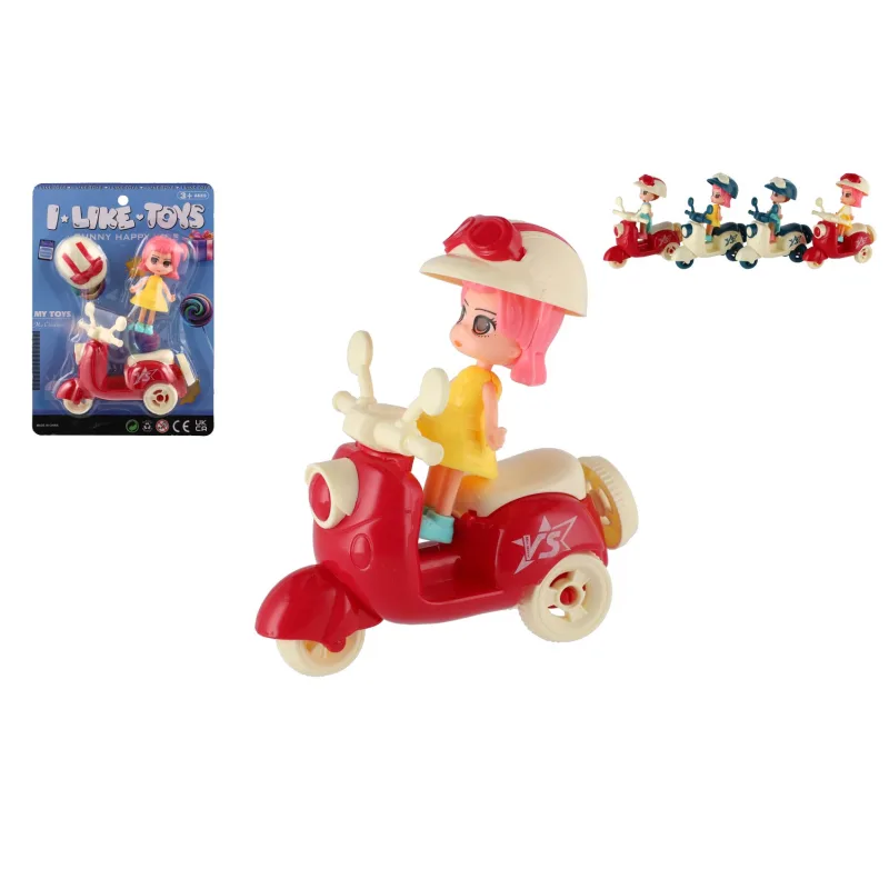 Teddies Bábika so skútrom plast 9cm s helmou 4 farby na karte 18x25x5cm