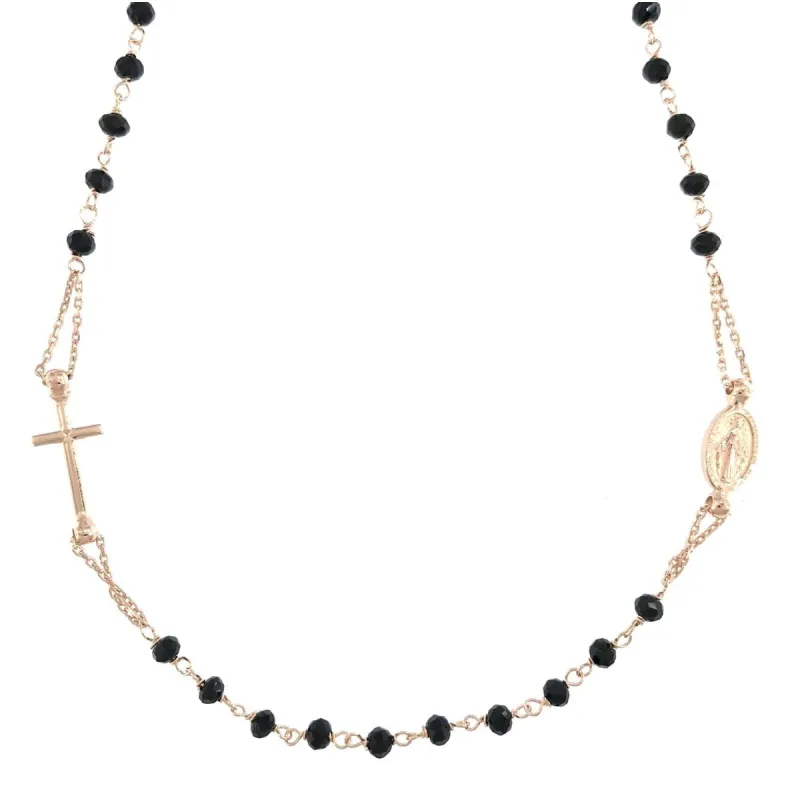 Strieborný pozlátený ruženec náhrdelník s čiernymi korálikmi dĺžka náhrdelníka 47+5cm
