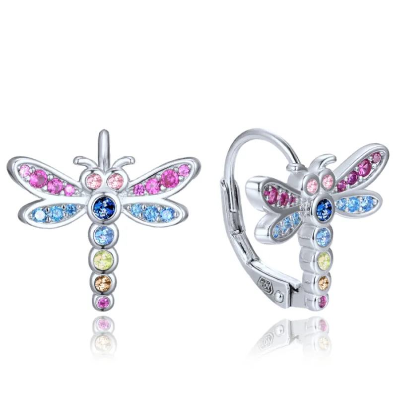 Detské strieborné náušnice vážka so zirkónmi MINET JMAD0066ME00