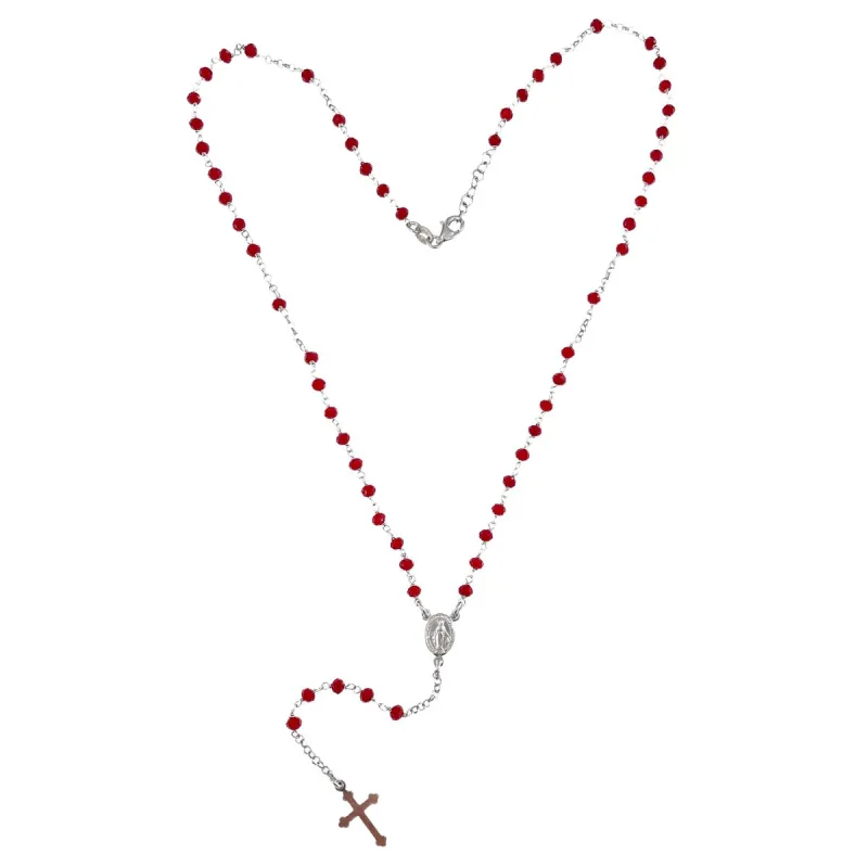 Strieborný ruženec červený dĺžka náhrdelníka 51cm