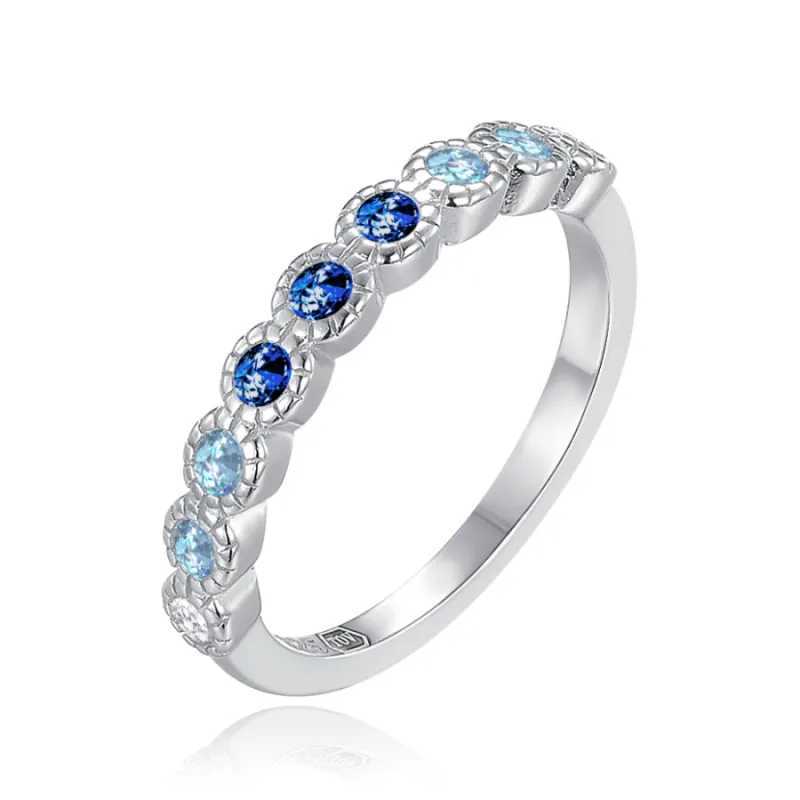 Strieborný prsteň s bielymi, svetlomodrými a tmavomodrými zirkónmi MINET JMAD0054AR, 46, 1.40 g