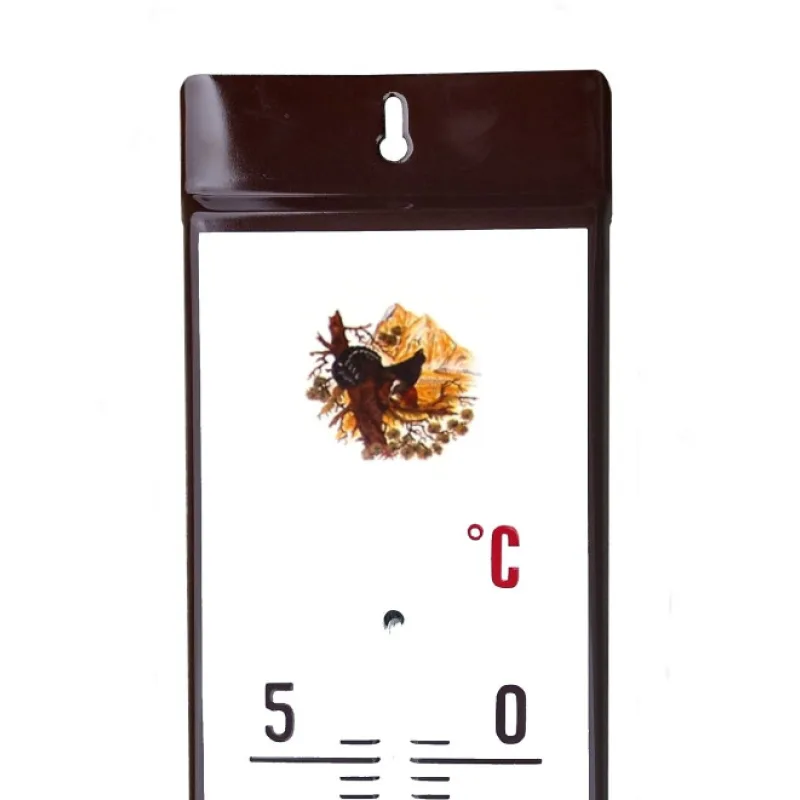 Venkovní teploměr smaltovaný, Hnědobílý 860x140 mm, Motiv Tetřev