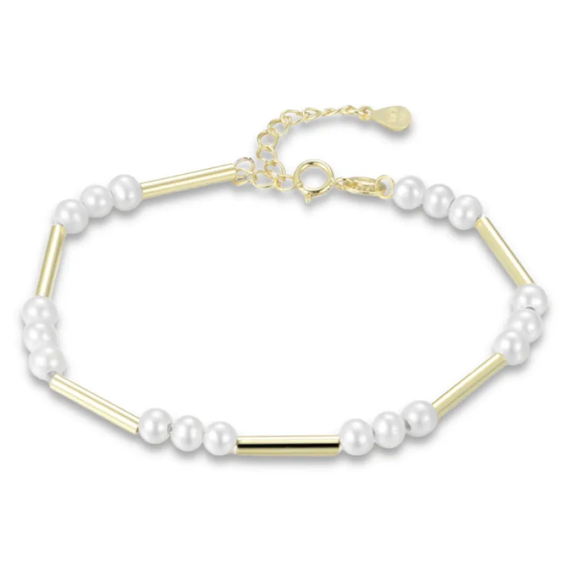 Pozlátený strieborný náramok s prírodnými perlami MINET JMAS7059GB16